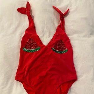 Topshop watermelon high cut suit